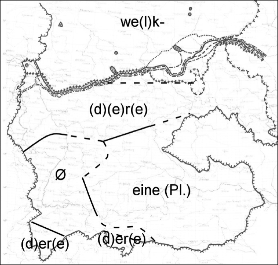 Abbildung 8: Partitivpronomen im deutschen Sprachraum (Karte nach Glaser 2008)