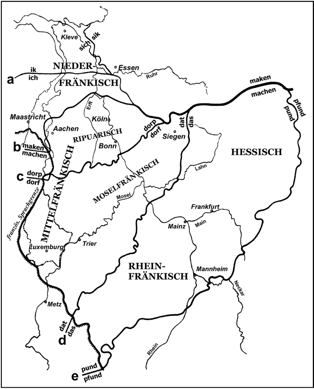 Abbildung 2: Gliederung des Westmitteldeutschen (Karte nach Paul 2007: § E 5)